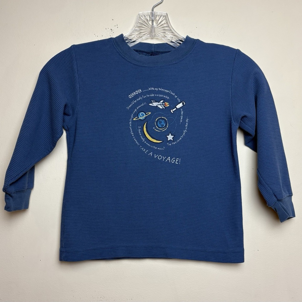 VTG OshKosh B'Gosh Long Sleeve Thermal  Shirt Kids 4T Blue Space 90s Y2K